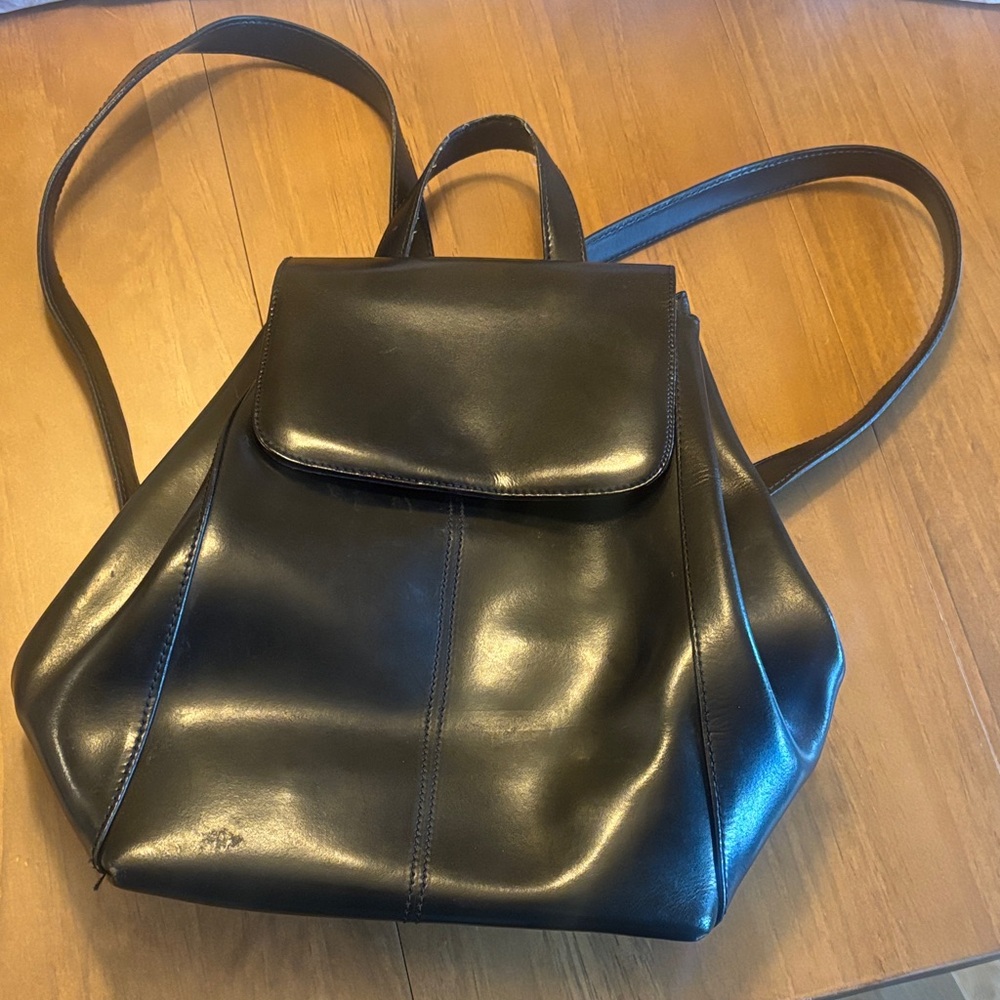 Elegant Black Leather Backpack Vintage